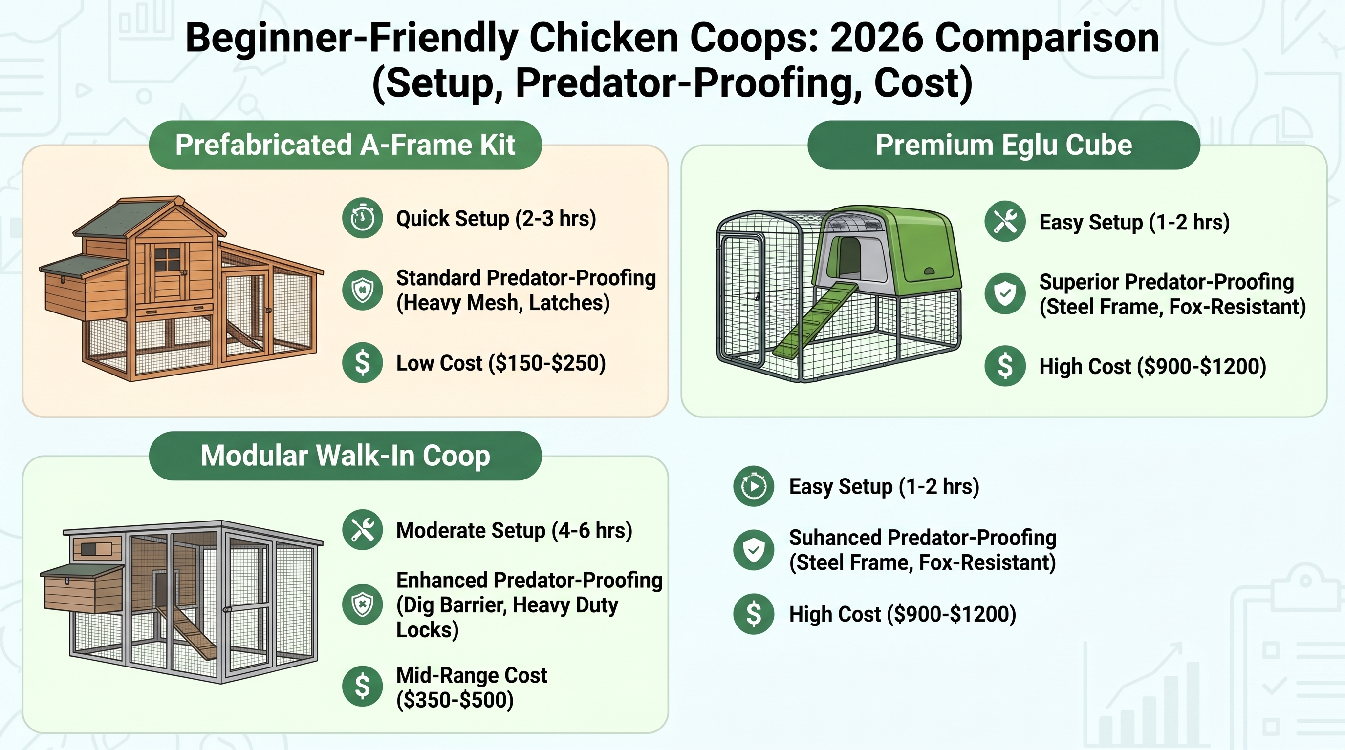 Best Chicken Coop for Beginners 2026 - 5 Models Compared for Setup, Predator-Proofing and Cost Best Chicken Coop for Beginners 2026 - 5 Models Compared for Setup, Predator-Proofing and Cost