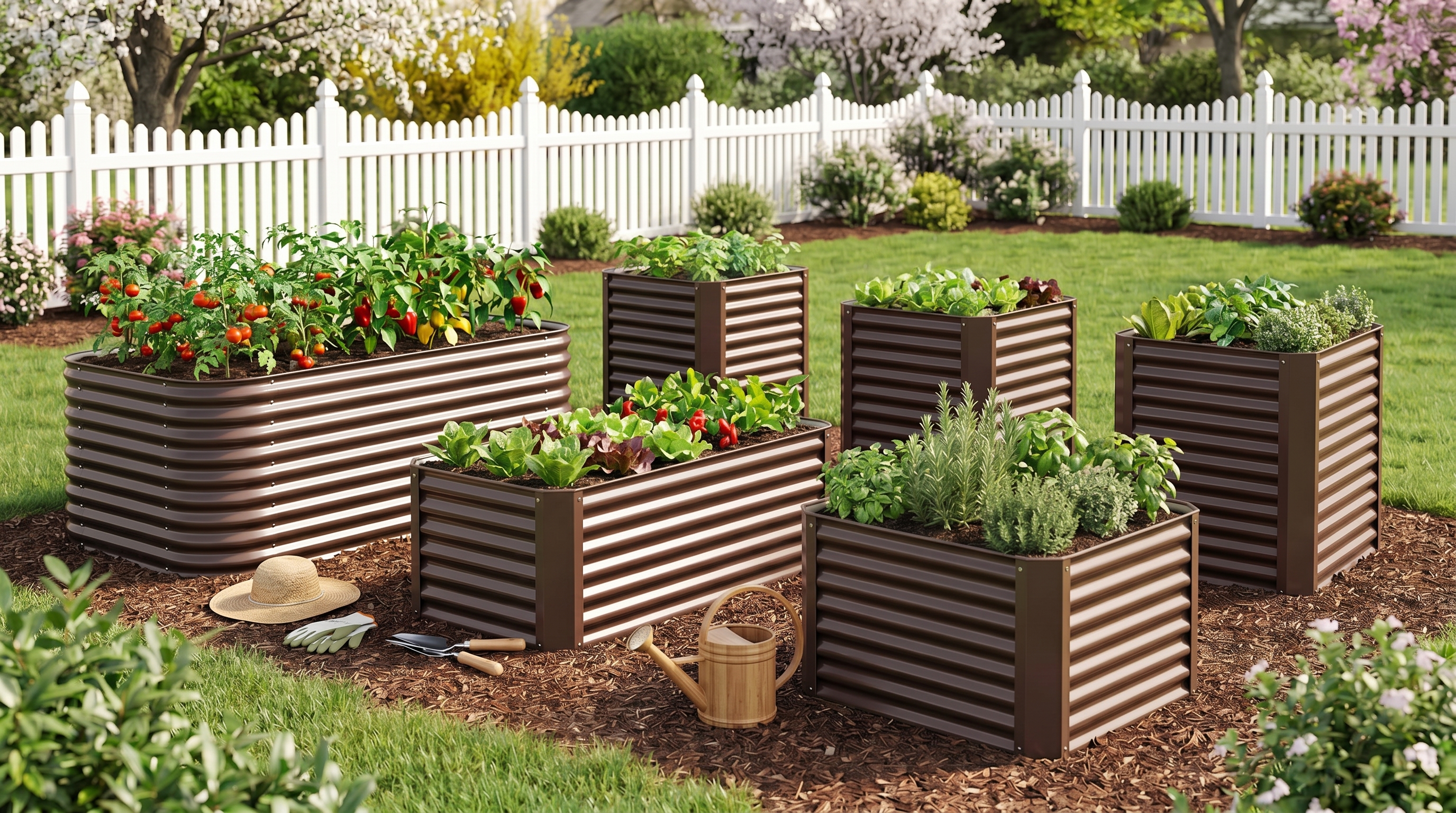 Anleolife galvanized steel raised garden beds displayed in a well-organized backyard garden setting Anleolife galvanized steel raised garden beds displayed in a well-organized backyard garden setting
