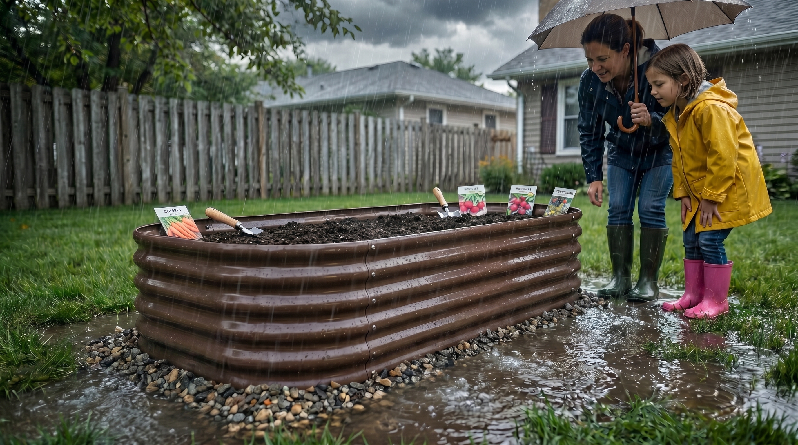 Heavy summer rain drainage solutions for raised garden beds with proper water management