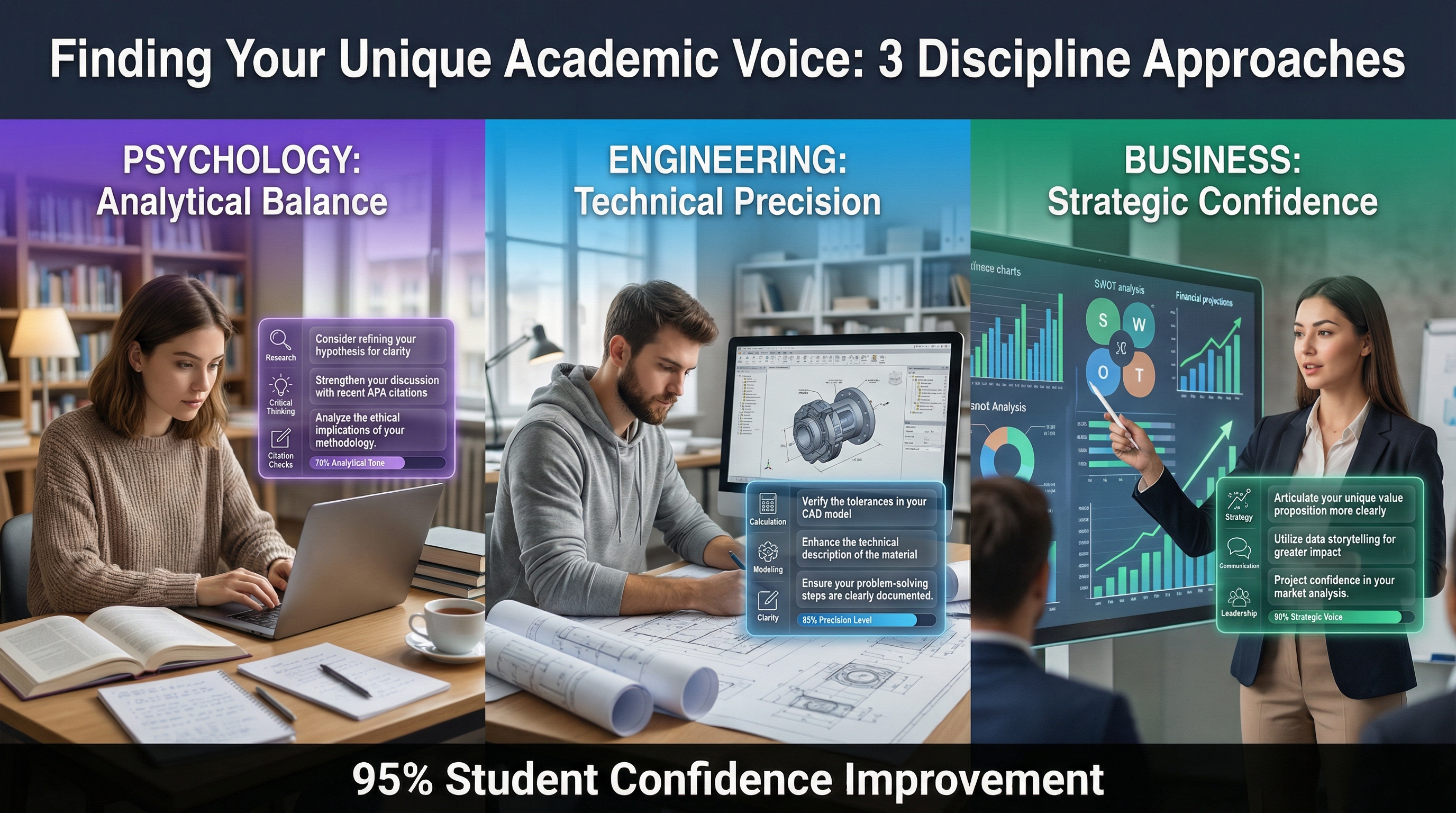 College students working on academic assignments with diverse learning styles