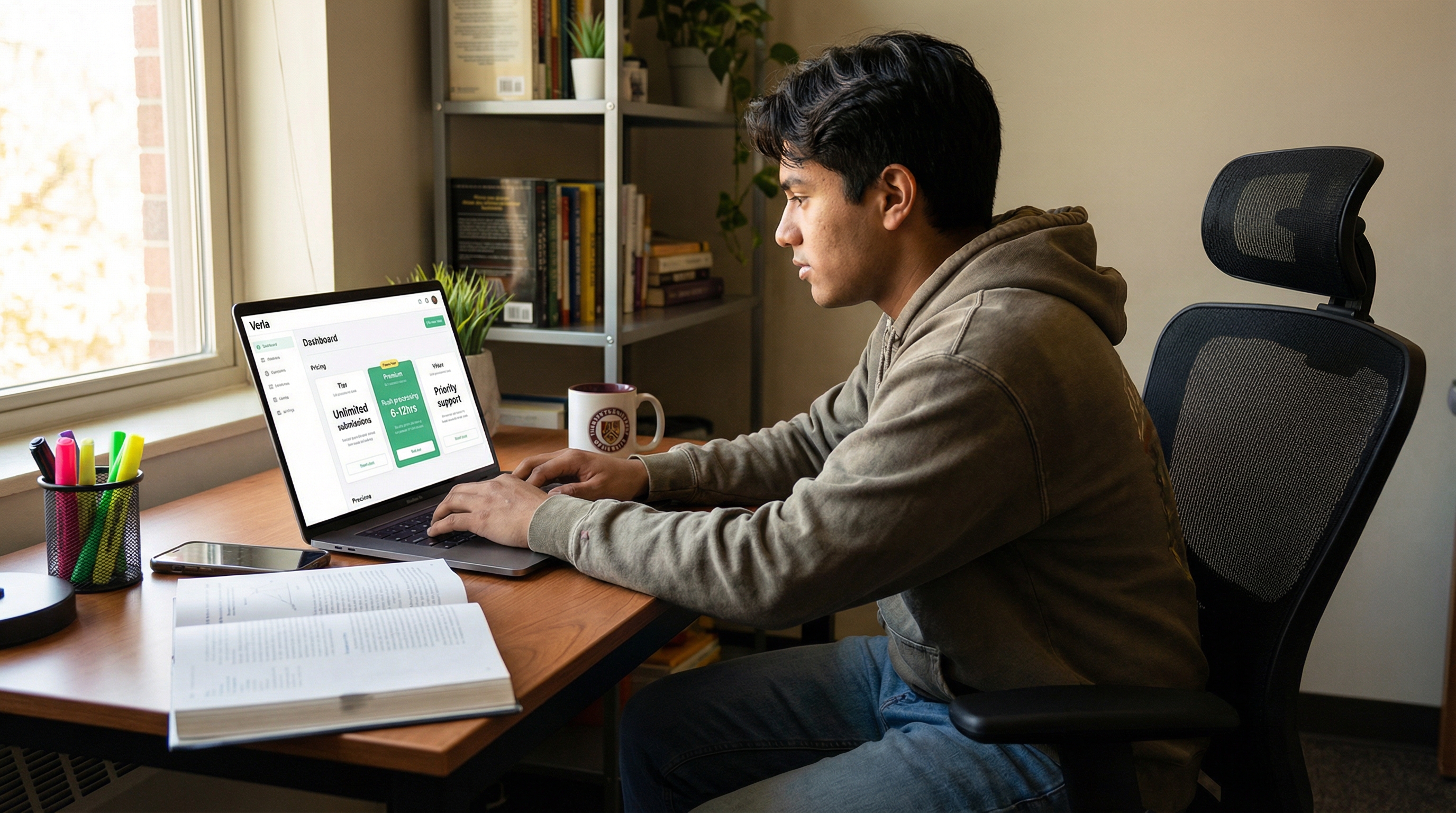 Student using Verla premium features for multiple assignments