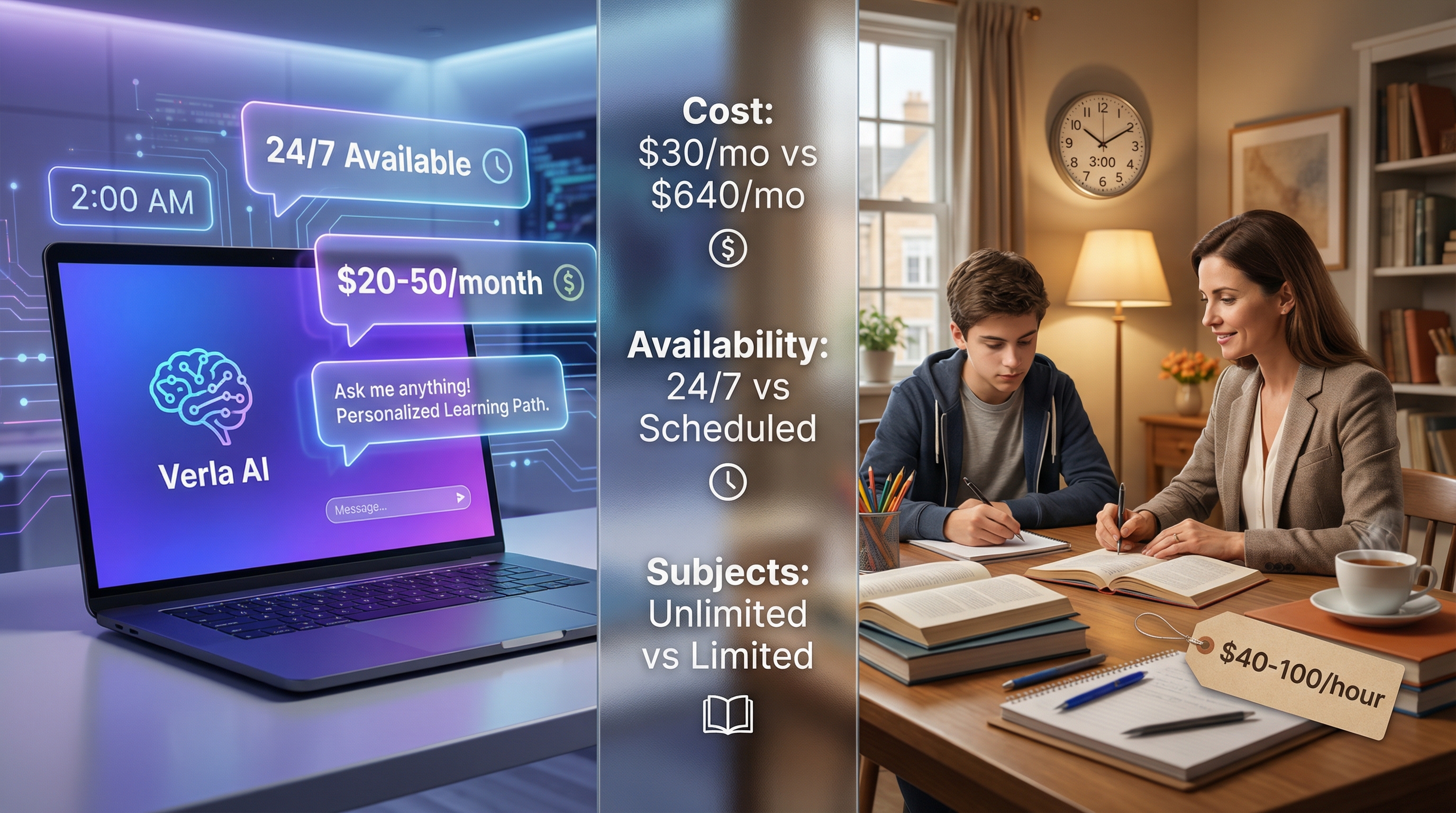 Student comparing AI academic tools with traditional tutoring options
