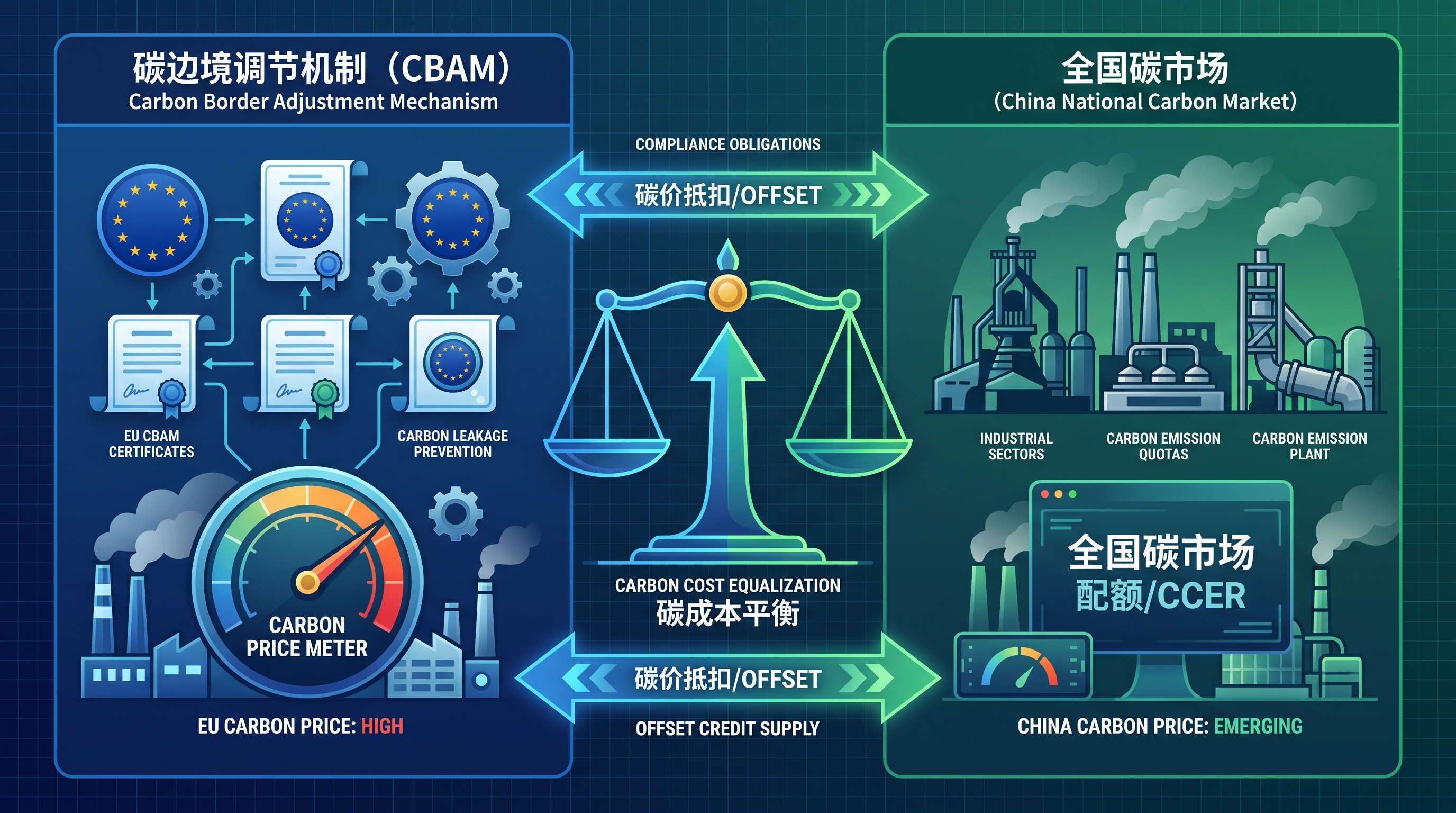 CBAM与全国碳排放权交易体系抵扣机制对比分析