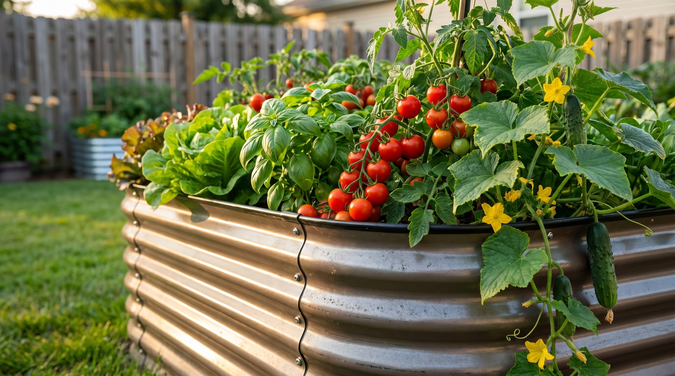 Raised Garden Bed Filled With Summer Vegetables
