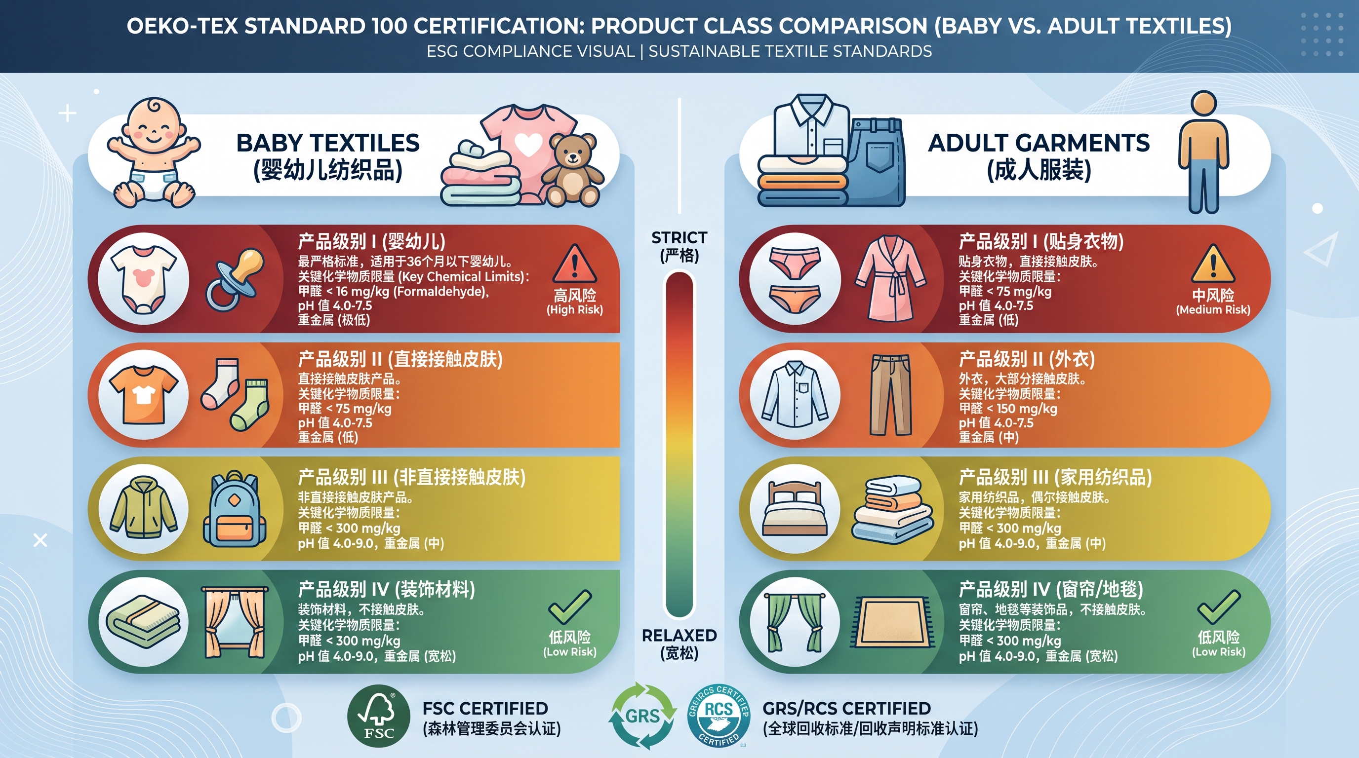 婴幼儿用品与成人纺织品OEKO-TEX认证Product Class分类对比详解