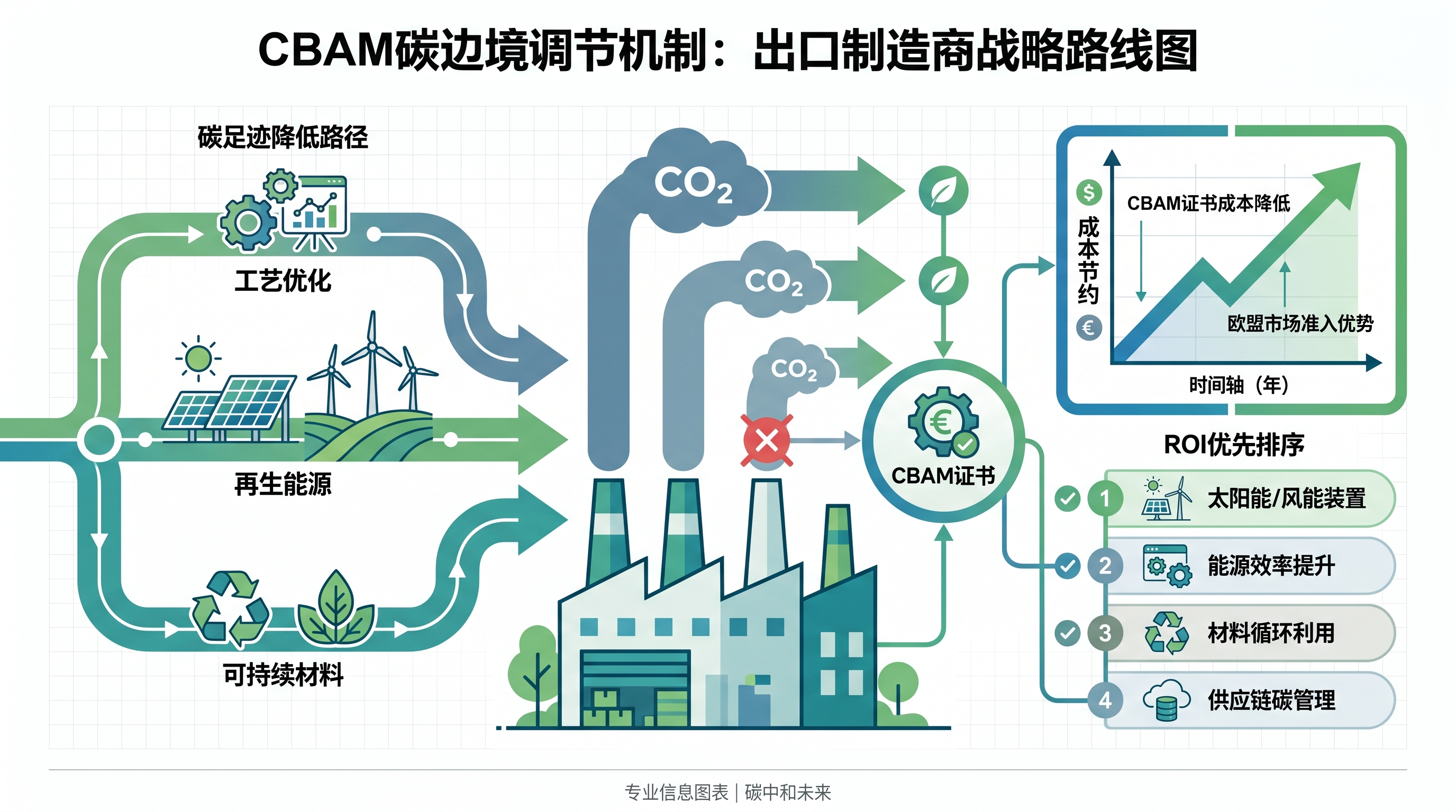 通过降低产品碳足迹减少CBAM证书购买数量的减排优先项排序与ROI最高的技术改造路径
