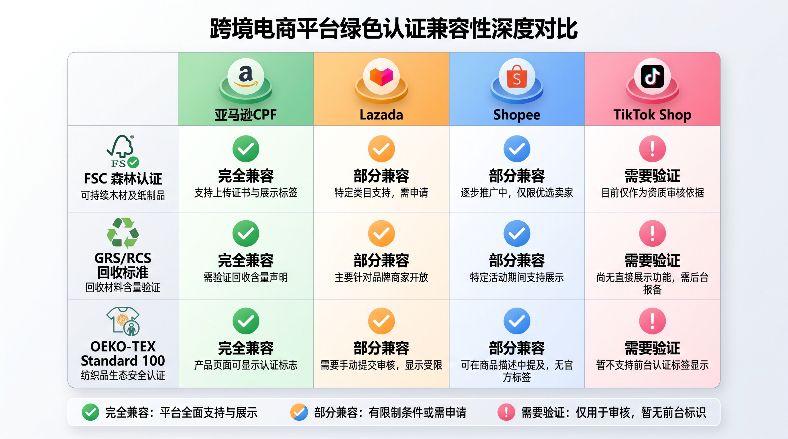 东南亚电商平台绿色认证对比与亚马逊CPF差异分析示意图