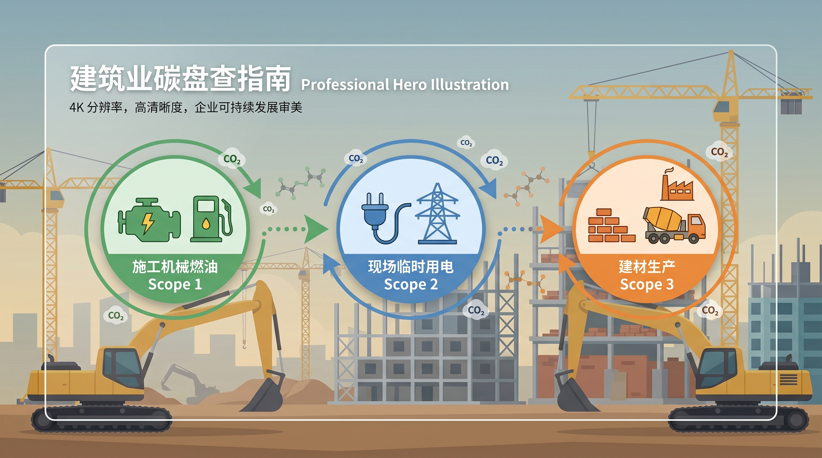 建筑施工企业碳盘查全流程指南：施工机械燃油、现场临电与建材Scope 3排放边界处理