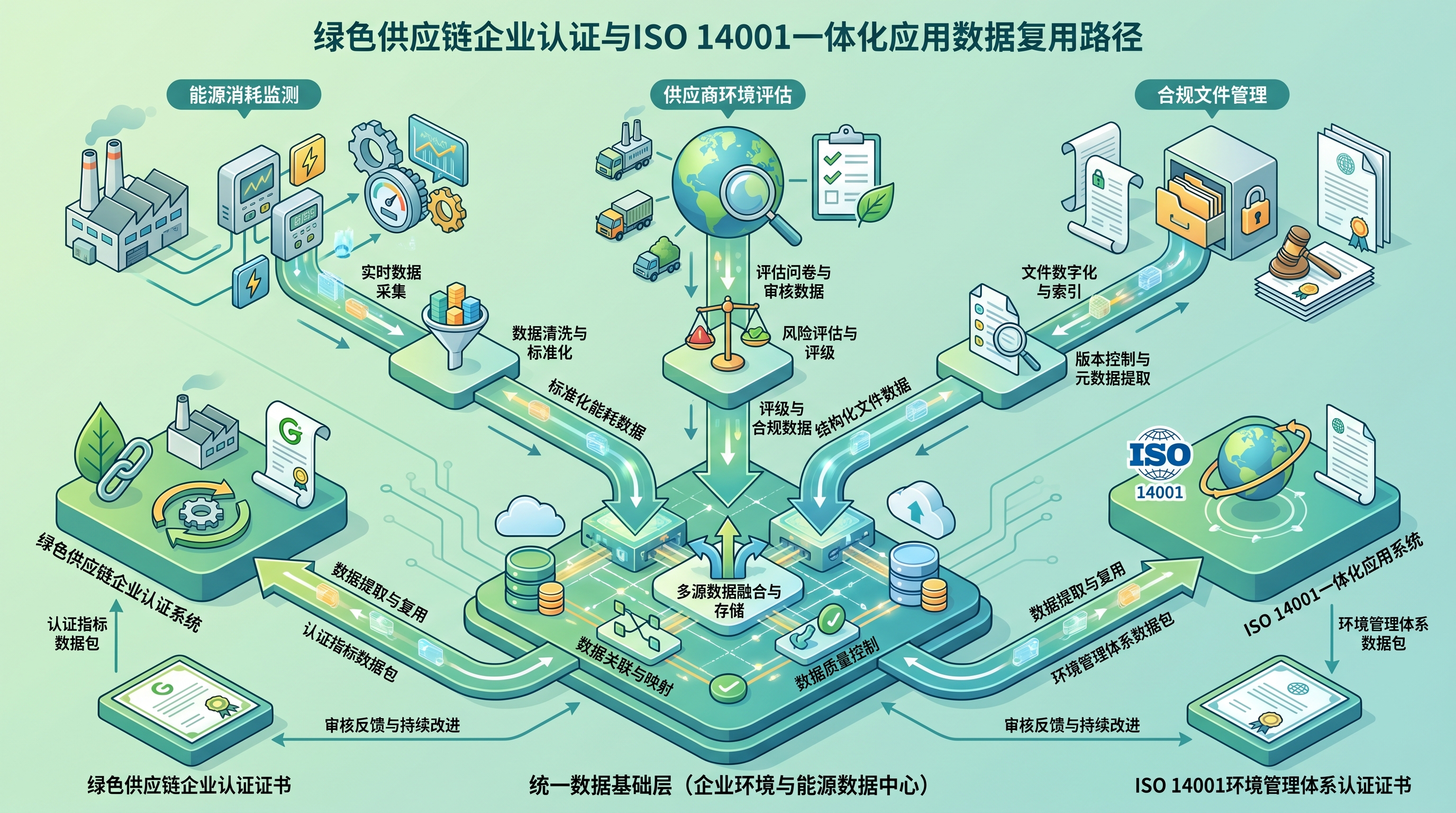 绿色供应链与ISO 14001数据复用流程示意图