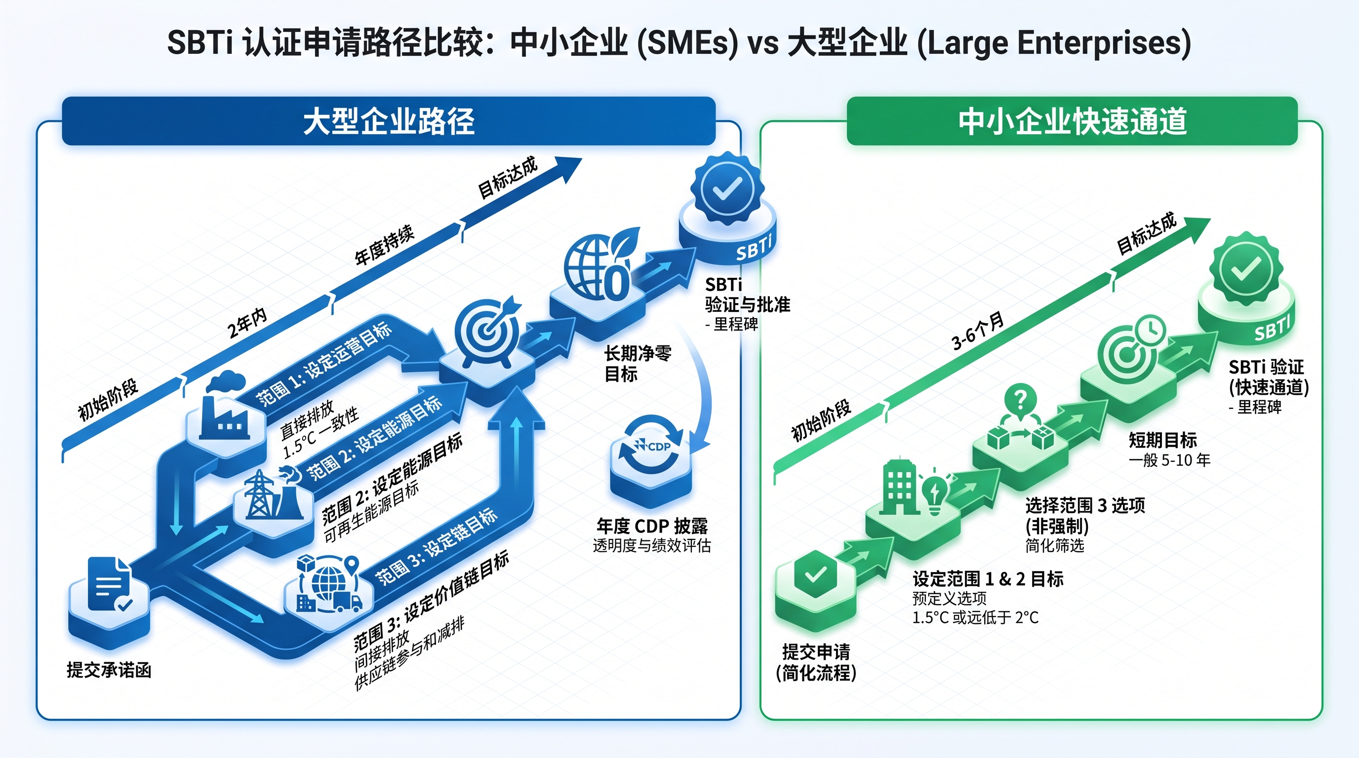 SBTi认证流程与企业路径对比示意图