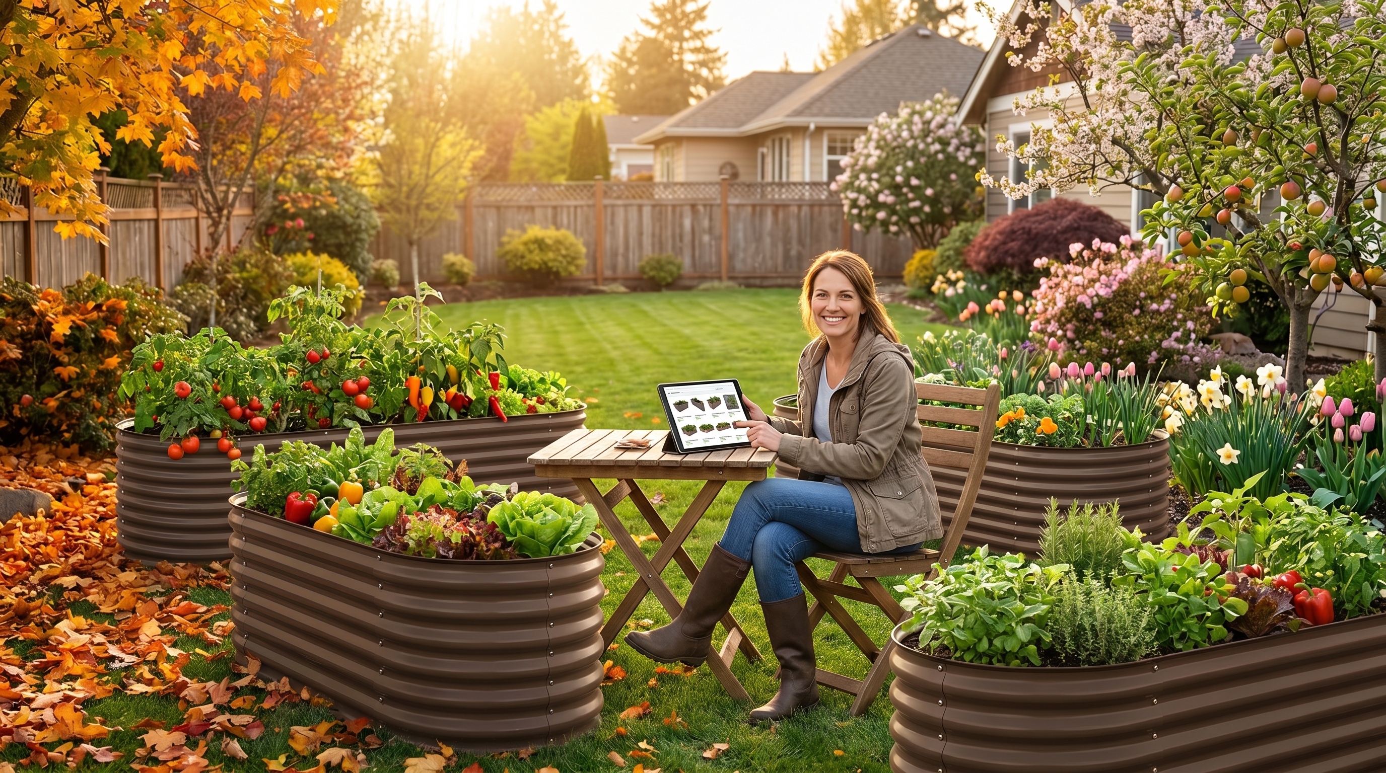 A gardener comparing raised garden bed prices during Black Friday and spring sales seasons A gardener comparing raised garden bed prices during Black Friday and spring sales seasons