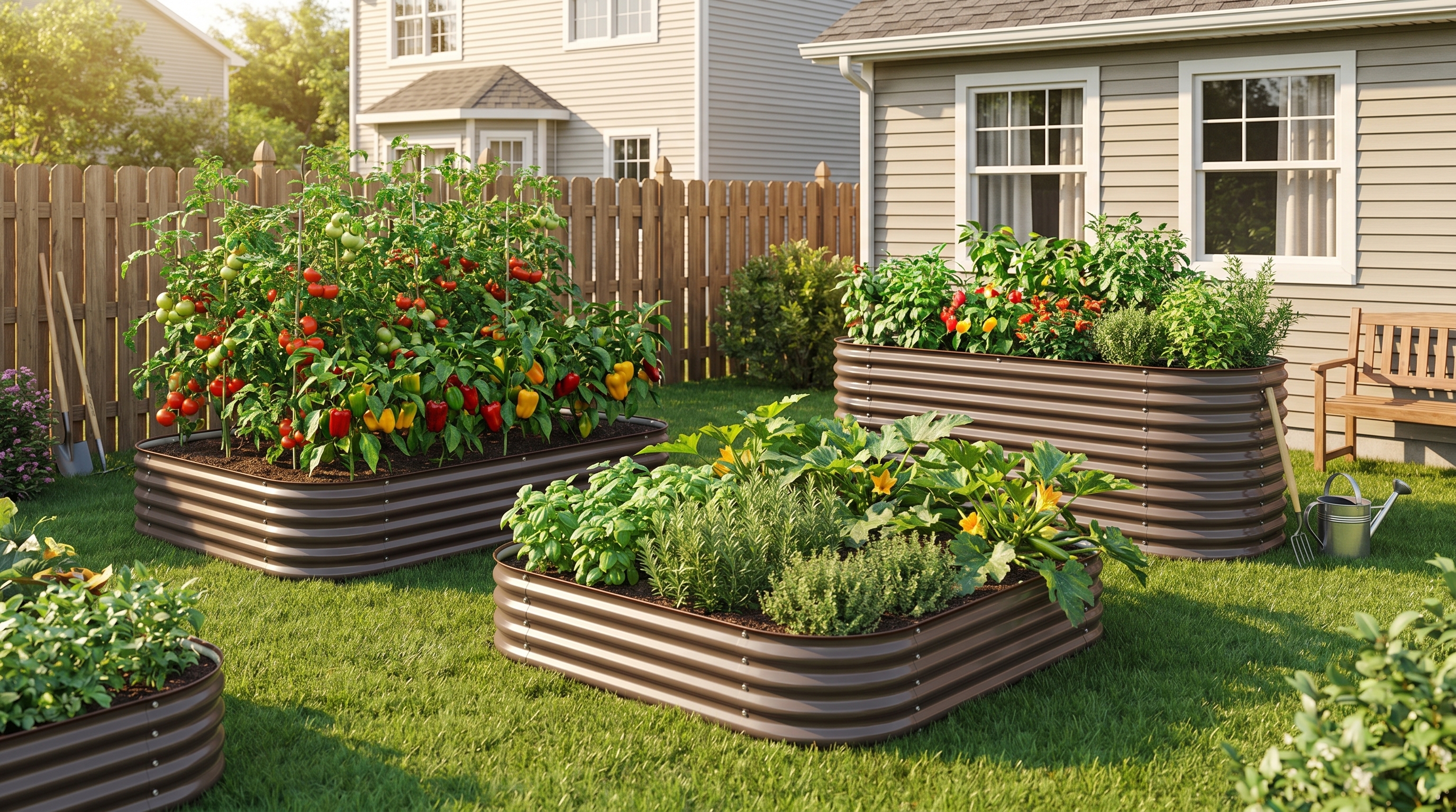 Anleolife modular raised garden bed system expanded across a family backyard for summer vegetable growing