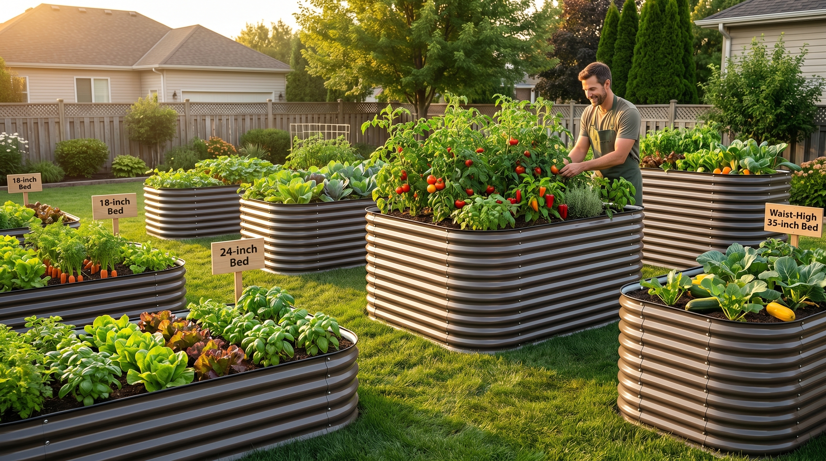 Anleolife modular galvanized raised garden beds in various heights showing best ergonomic setup for home gardeners