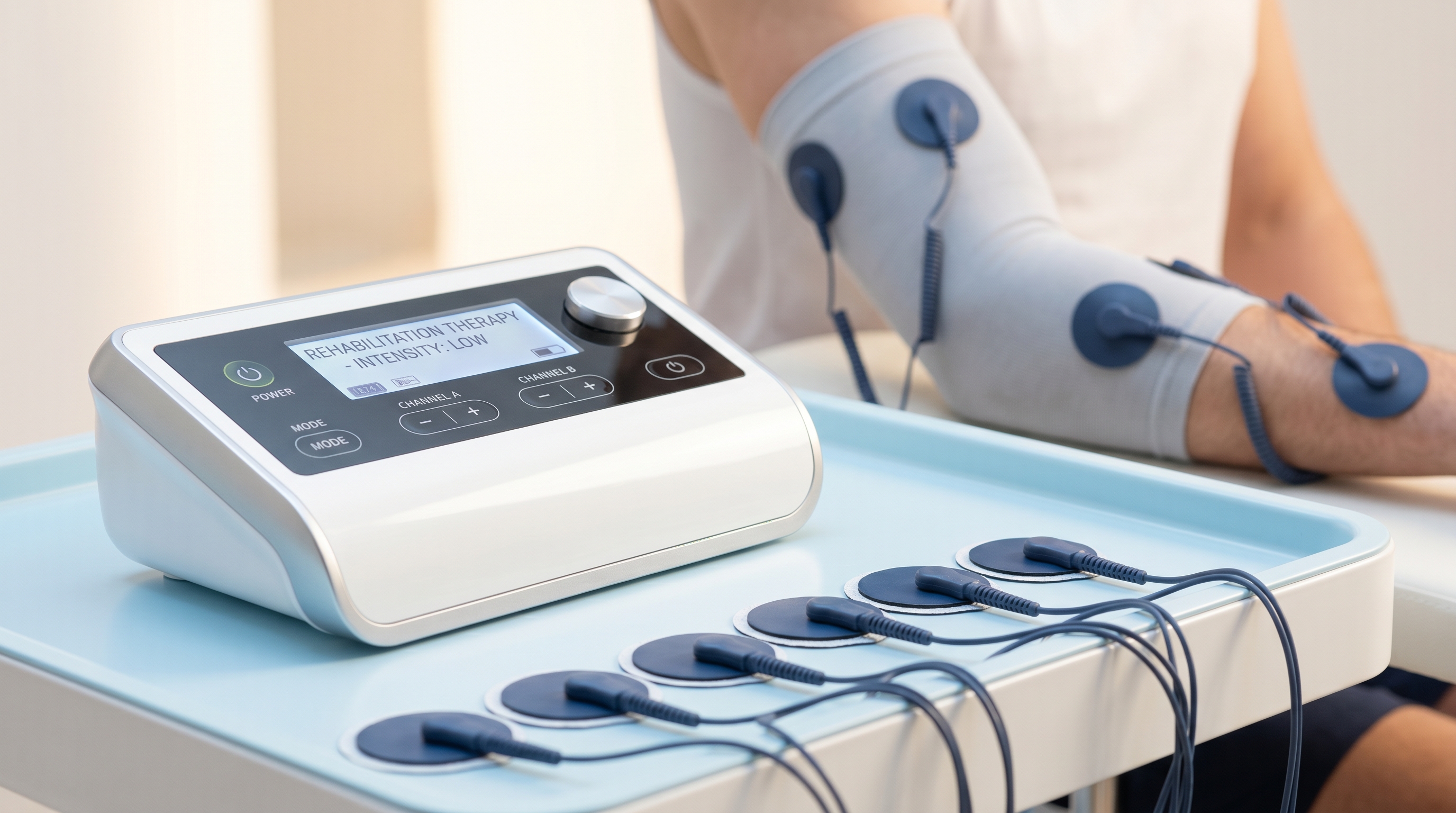 EMS rehabilitation therapy helping prevent muscle atrophy through electrical stimulation for recovery