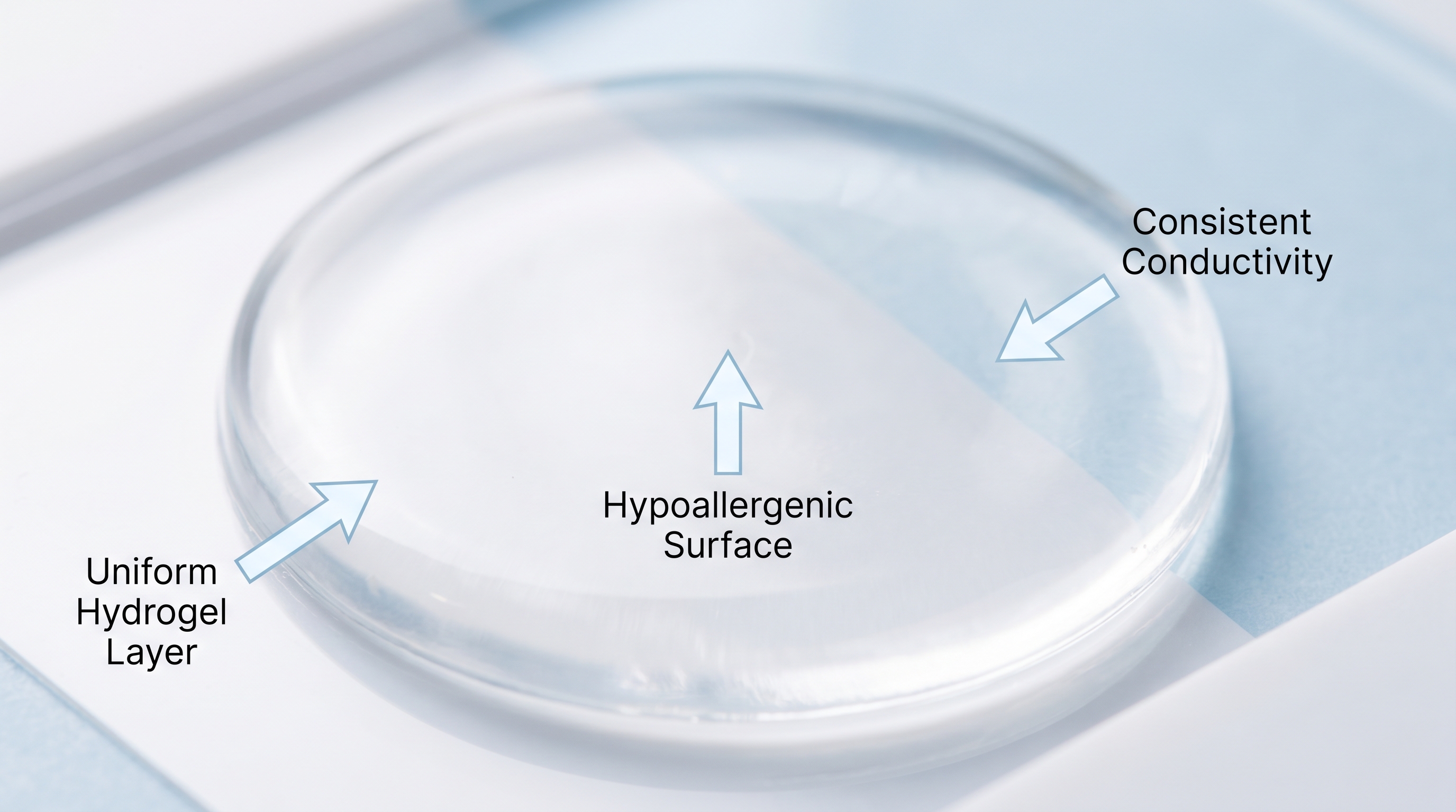 Close-up of Japanese gel electrode pad surface showing uniform hydrogel coating for TENS EMS therapy