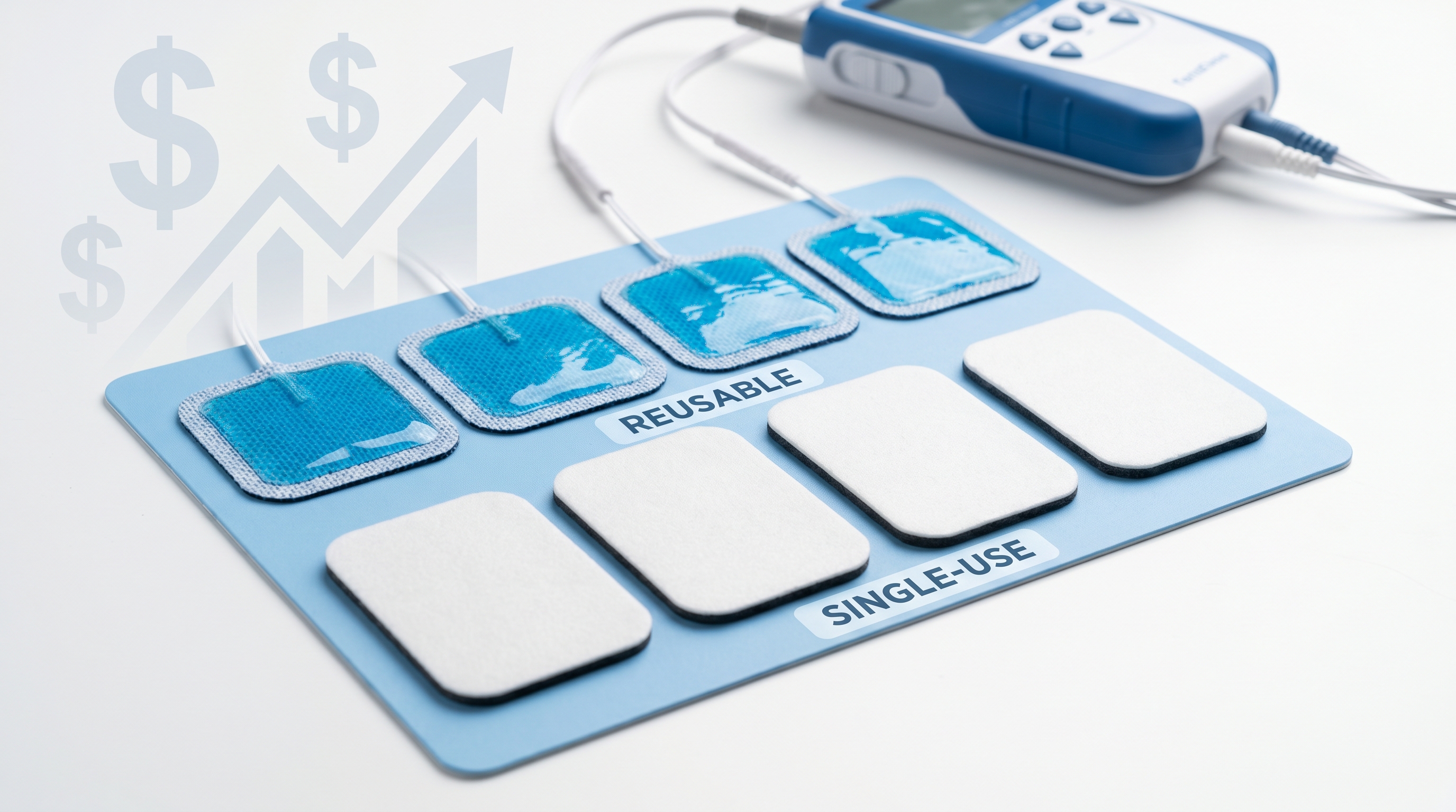 Reusable electrode pads compared to single-use pads for TENS and EMS therapy cost savings