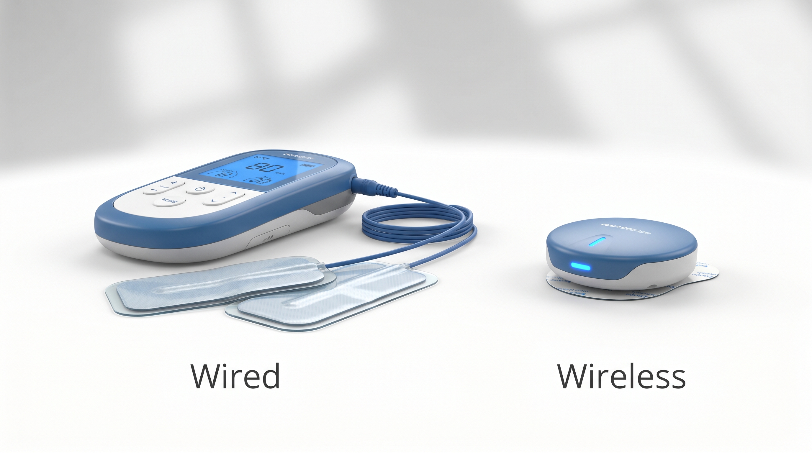 Wired vs. Wireless TENS Units side by side comparison for pain relief and muscle stimulation
