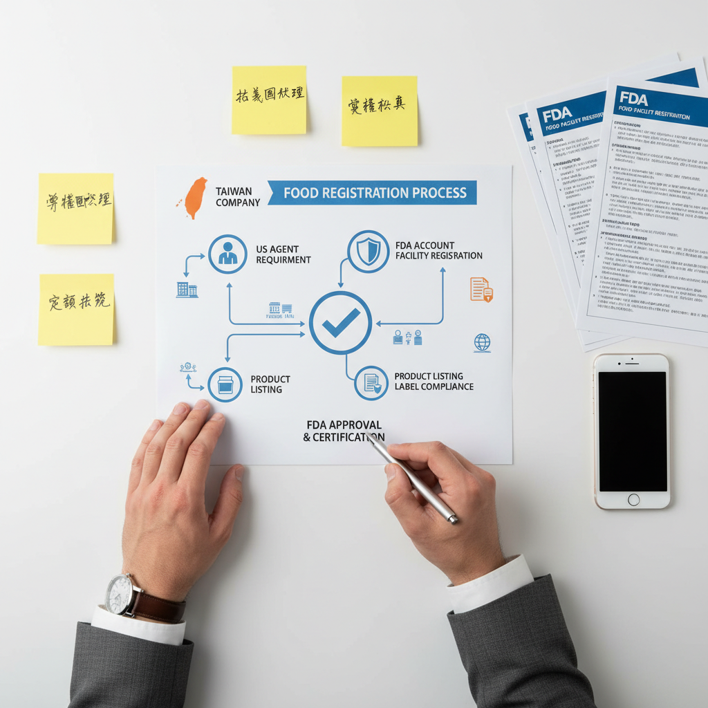 FDA食品設施註冊系統介面展示,顯示外國設施無需美國公司即可完成線上註冊流程